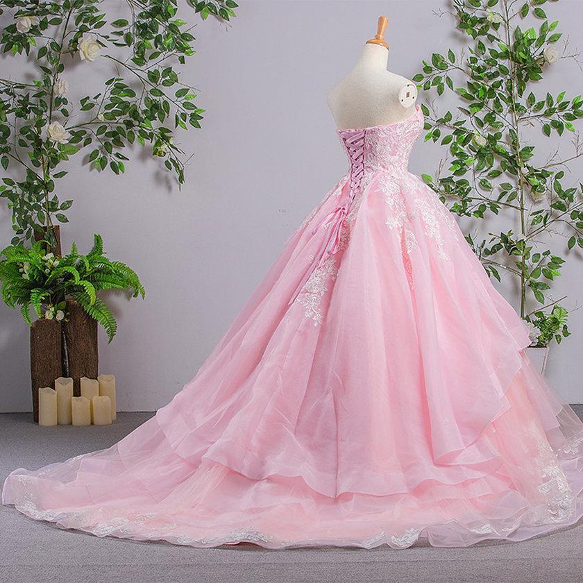 Sweetheart Pink A-line Lace Evening Dresses Prom Dresses